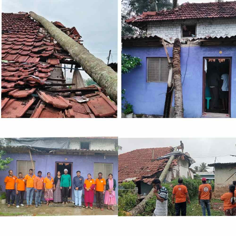 ಮನೆ ಮೇಲೆ ತೆಂಗಿನಮರ ಬಿದ್ದು ಹಾನಿ: ಧರ್ಮಸ್ಥಳ ಶೌರ್ಯ ಘಟಕದಿಂದ ನೆರವು