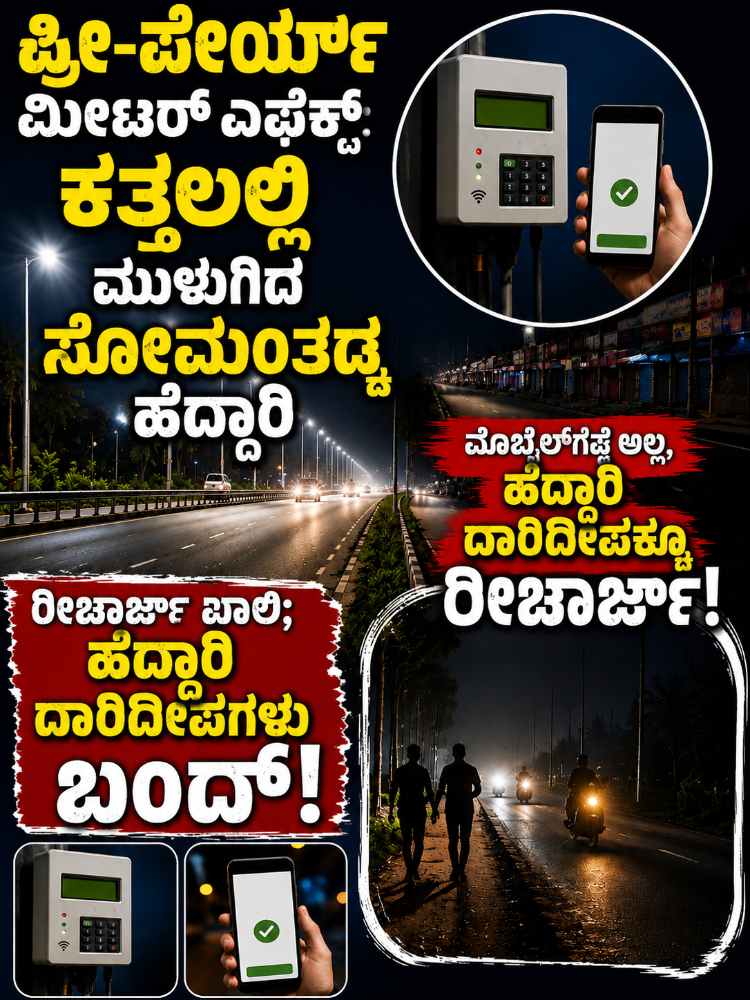 “ರೀಚಾರ್ಜ್ ಇಲ್ಲದೆ ಆರಿದ ಹೆದ್ದಾರಿ ದಾರಿದೀಪಗಳು; ಪೋಸ್ಟ್ಪೇಯ್ಡ್ ಮೀಟರ್ಗೆ ಮನವಿ” ಹೆದ್ದಾರಿ ಬದಿ ದಾರಿದೀಪಕ್ಕೆ ಪ್ರೀ-ಪೇಯ್ಡ್ ರೀಚಾರ್ಜ್: ಕತ್ತಲಲ್ಲಿ ದಾರಿಹೋಕರ ಪರದಾಟ